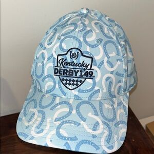Horshoe Print White Blue Kentucky Derby 149!Horse Race Polo Golf Cap hat osfa